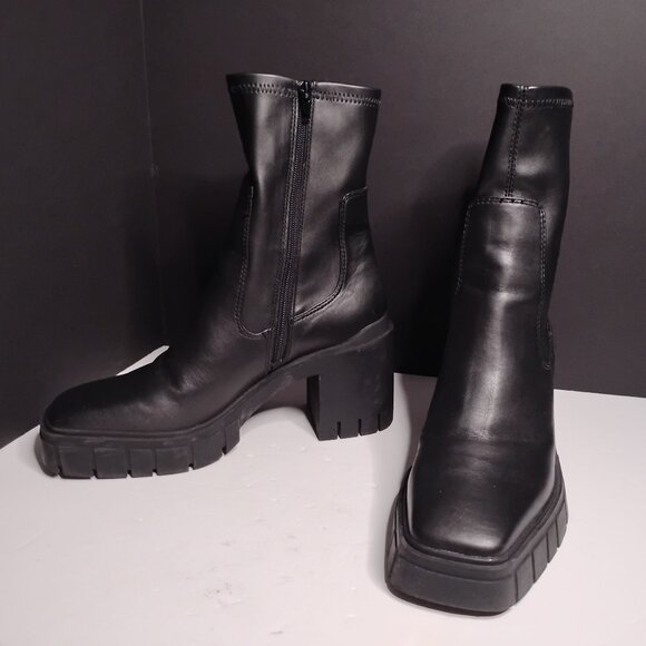 Aldo Platform Chunky Block Heel Ankle Boots Women's Size 10 Black Leather - Picture 1 of 14